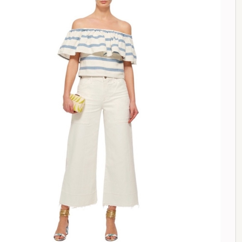 Mara Hoffman Off Shoulder Ruffle‎ Top in Novelty Stripe Summer Blouse